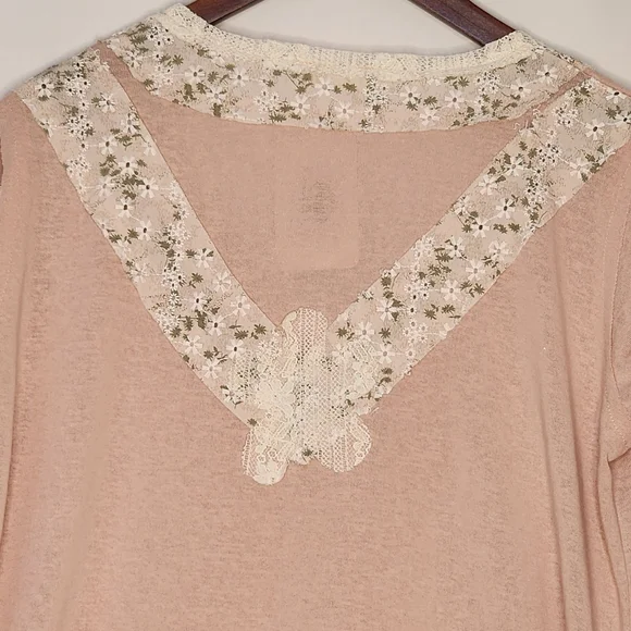 NWT POL Zinnia Pink Floral Patchwork Boho Long Sleeve Top Small - Picture 5 of 6